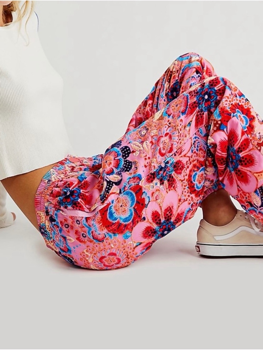 Free People Sun Valley Pink Velvet Floral Burnout Joggers Pants